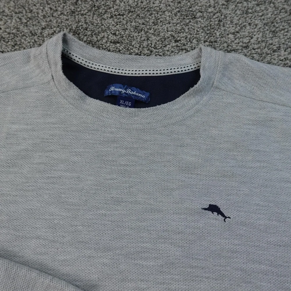 Tommy Bahama Sweater Mens XL Gray Heather Waffle Knit Crewneck‎ Pullover Thermal